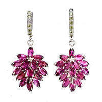 Сережки. Натуральний гранат родоліт і перидот. Срібло 925.