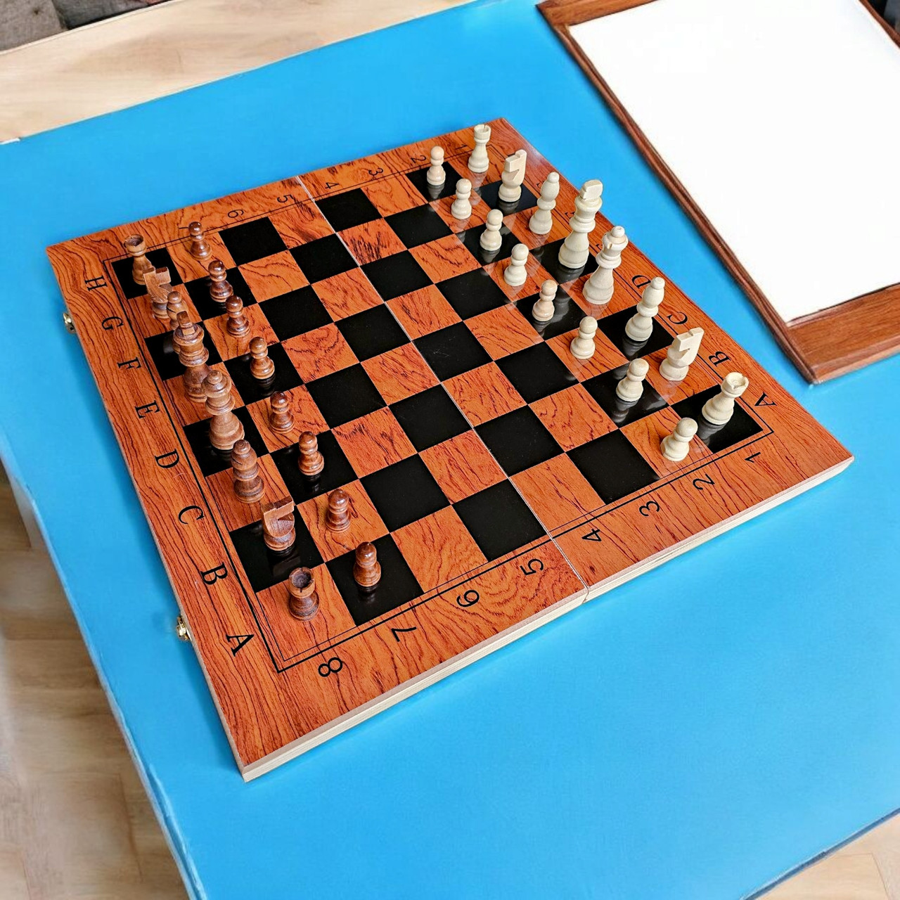 Шахи, шашки, нарди 3 в 1 подарунковий набір 48×48 см велике поле, дерево, дерев’яні фігури, фото 1