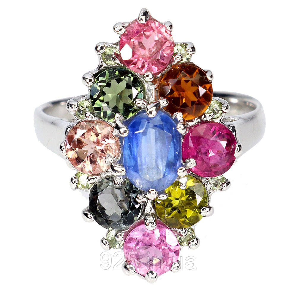 Каблучка. Натуральний кіаніт, перидот і турмалін. Срібло 925., фото 1