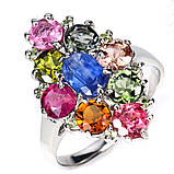 Каблучка. Натуральний кіаніт, перидот і турмалін. Срібло 925., фото 3