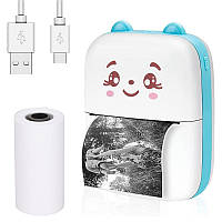 Міні принтер дитячий портативний USB Синій Фотодрук без чорнила