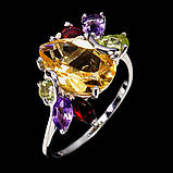 Каблучка. Натуральний цитрин, аметист, гранат і перидот. Срібло 925., фото 2