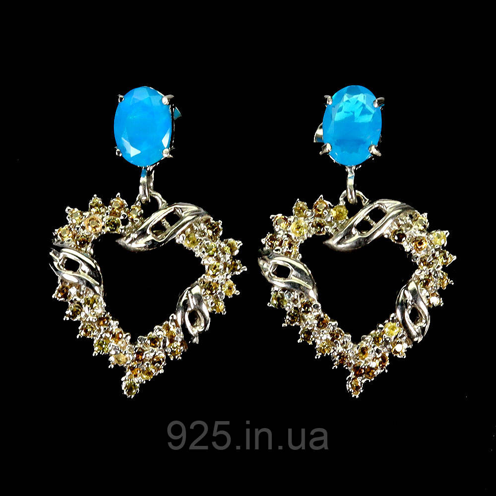 Сережки. Натуральний опал і сапфір. Срібло 925., фото 1