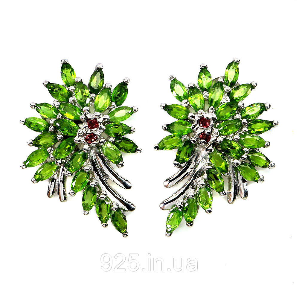 Сережки. Натуральний хром діопсид і аметист. Срібло 925., фото 1