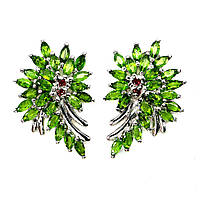 Сережки. Натуральний хром діопсид і аметист. Срібло 925.