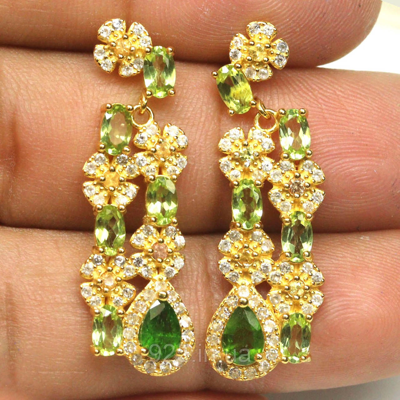 Сережки. Натуральний хром діопсид і перидот. Срібло 925., фото 1