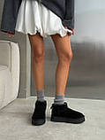 Жіночі класичні угги, черні уггі на високій підошві, ультро короткі угги, фото 2