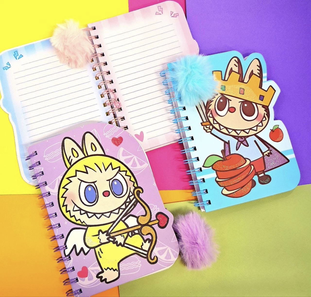 Блокнот на спіралі 80 аркушів 13*18 см з брелоком Лабубу, фото 1