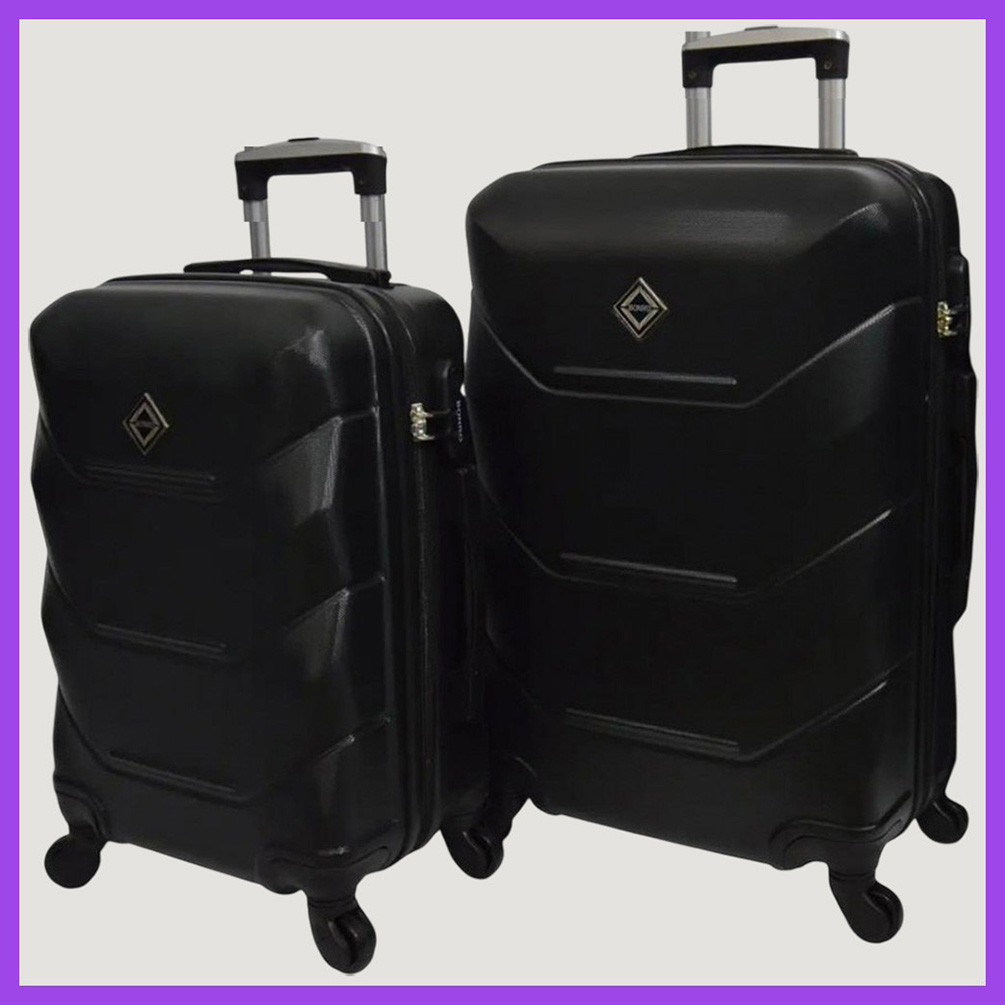 Набір валіз Bonro 2019 - 2 шт (M+L) середня і велика чорні дорожні пластикові на колесах з кодовим замком і висувною ручкою