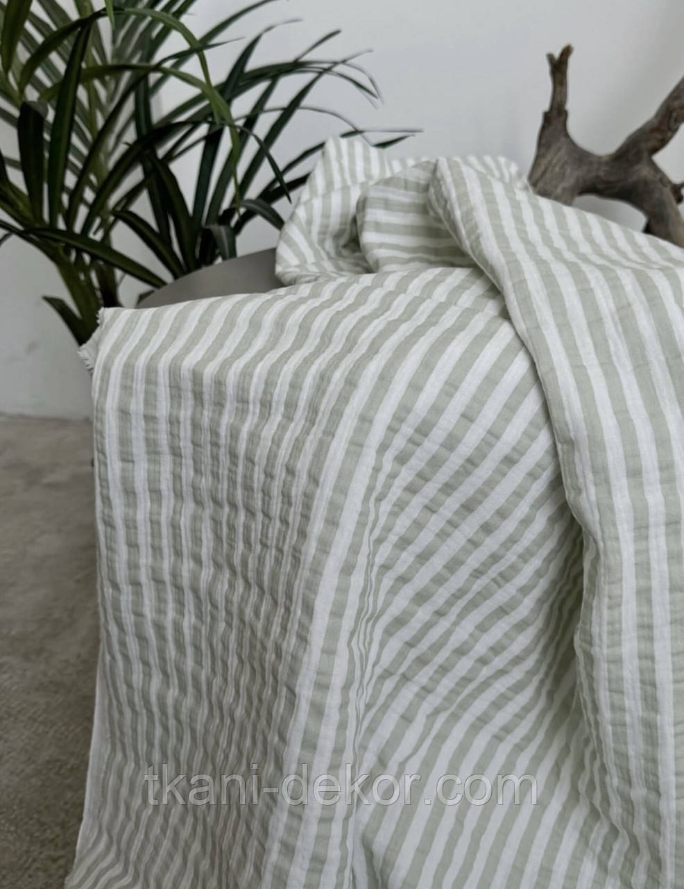 Муслін (жатка 1,35 м) оливкова полоска, фото 1