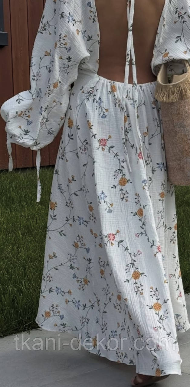 Муслін (жатка 1,35 м) кольорові польові квіти на білому, 135см, фото 1