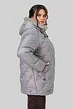 Жіноча куртка Анжеліка зимова великих розмірів 50–60 з тінсулейтом і хутром сталевий сірий, фото 4