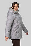 Жіноча куртка Анжеліка зимова великих розмірів 50–60 з тінсулейтом і хутром сталевий сірий, фото 5