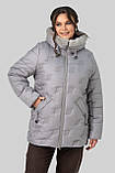 Жіноча куртка Анжеліка зимова великих розмірів 50–60 з тінсулейтом і хутром сталевий сірий, фото 8
