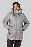 Жіноча куртка Анжеліка зимова великих розмірів 50–60 з тінсулейтом і хутром сталевий сірий, фото 2