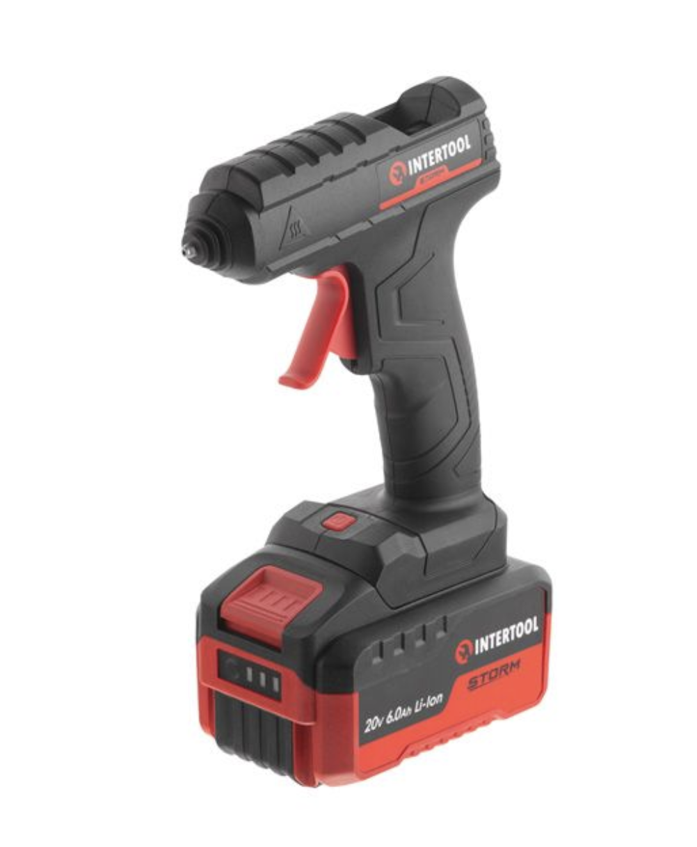 Пістолет клейовий 20 В, під стрижні 10.8-11.5мм, без ЗП та АКБ INTERTOOL WT-9301, фото 1