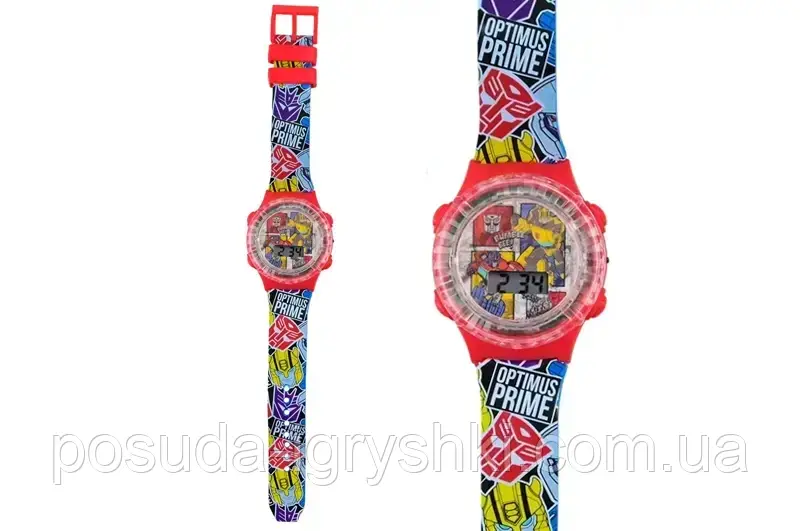 Годинник дитячий зі світлом, електронний дисплей KH75/004L на батарейці таблетка, Transformers., фото 1