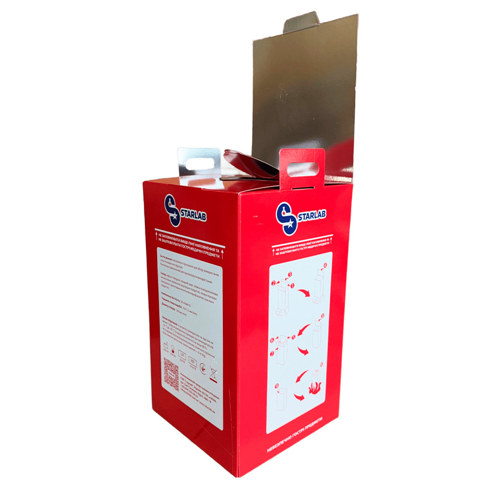 Контейнер-бокс для утилізації голок та медичних відходів 28 л, червоний картон з фольгою (металізований всередині), фото 1