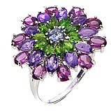Каблучка. Натуральний аметист, хром діопсид, гранат родоліт і танзаніт. Срібло 925., фото 2