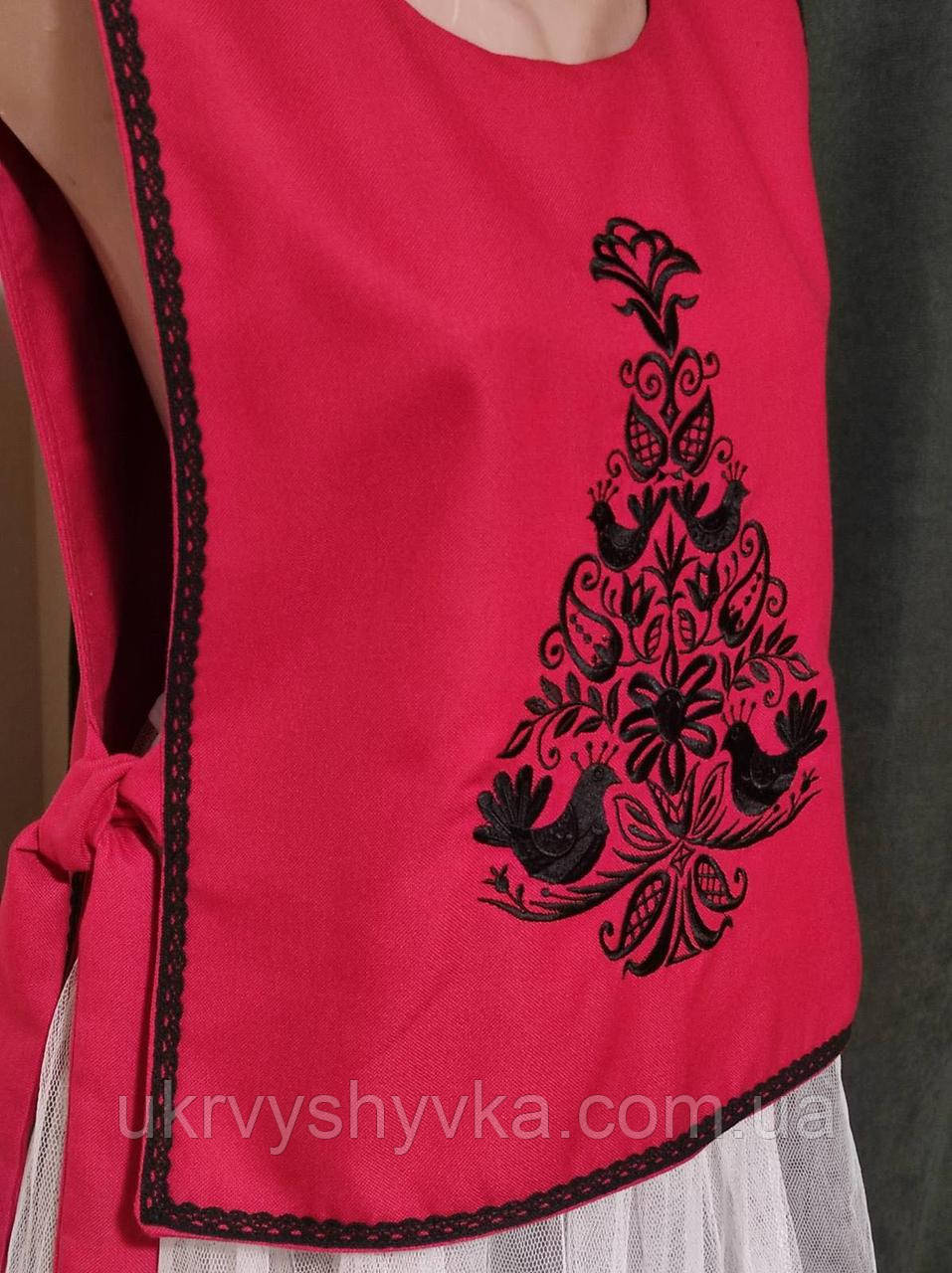 Жилетка червона з чорною вишивкою "Яскрава", фото 1