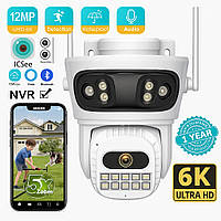 WiFi камера видеонаблюдения 12МП с тремя объективами PTZ 6K поворотная ночное видение микрофон динамик