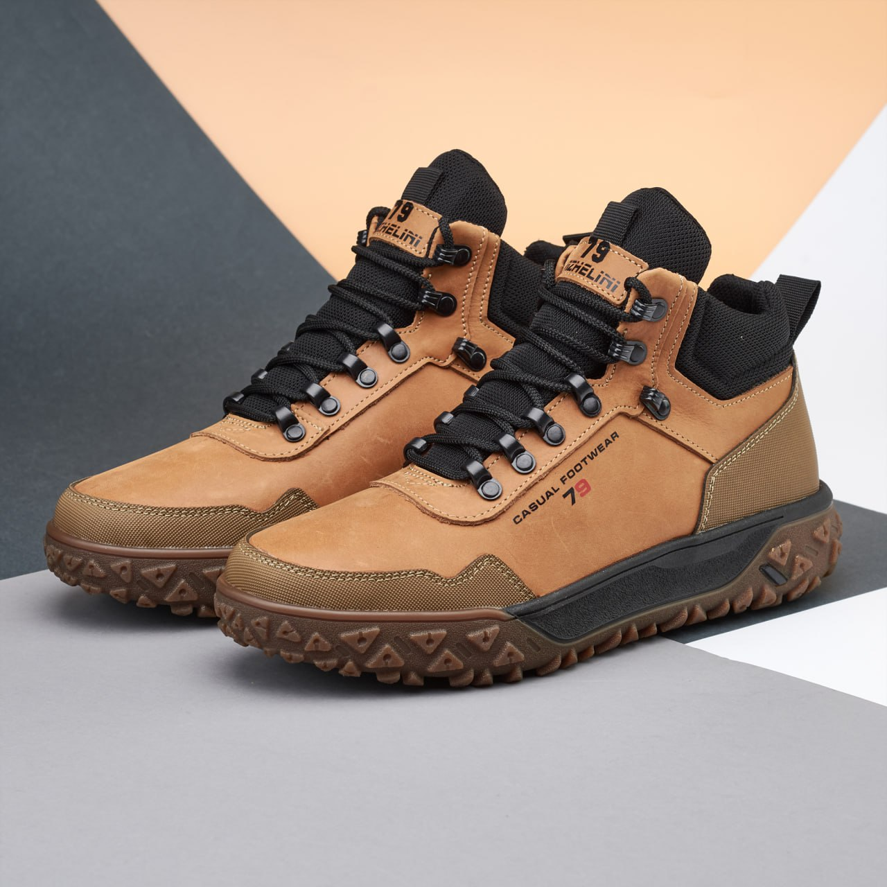 Зимові чоловічі шкіряні черевики, кросівки руді утеплені з натуральної шкіри на хутрі на зиму для чоловіків, розмір 40-45, фото 1