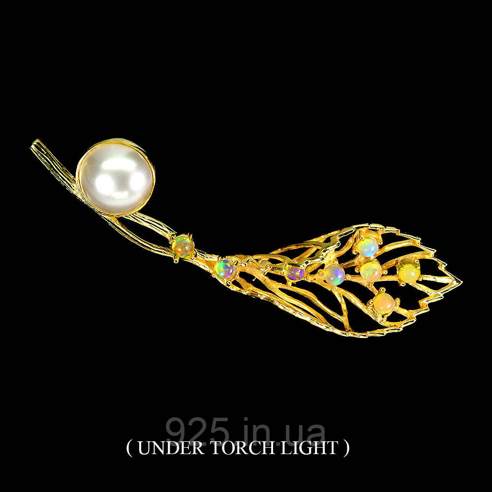 Брошка. Натуральний опал і перл. Срібло 925., фото 1