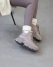 Жіночі зимові шкіряні кросівки капучино з теплим хутром 36–41, фото 7