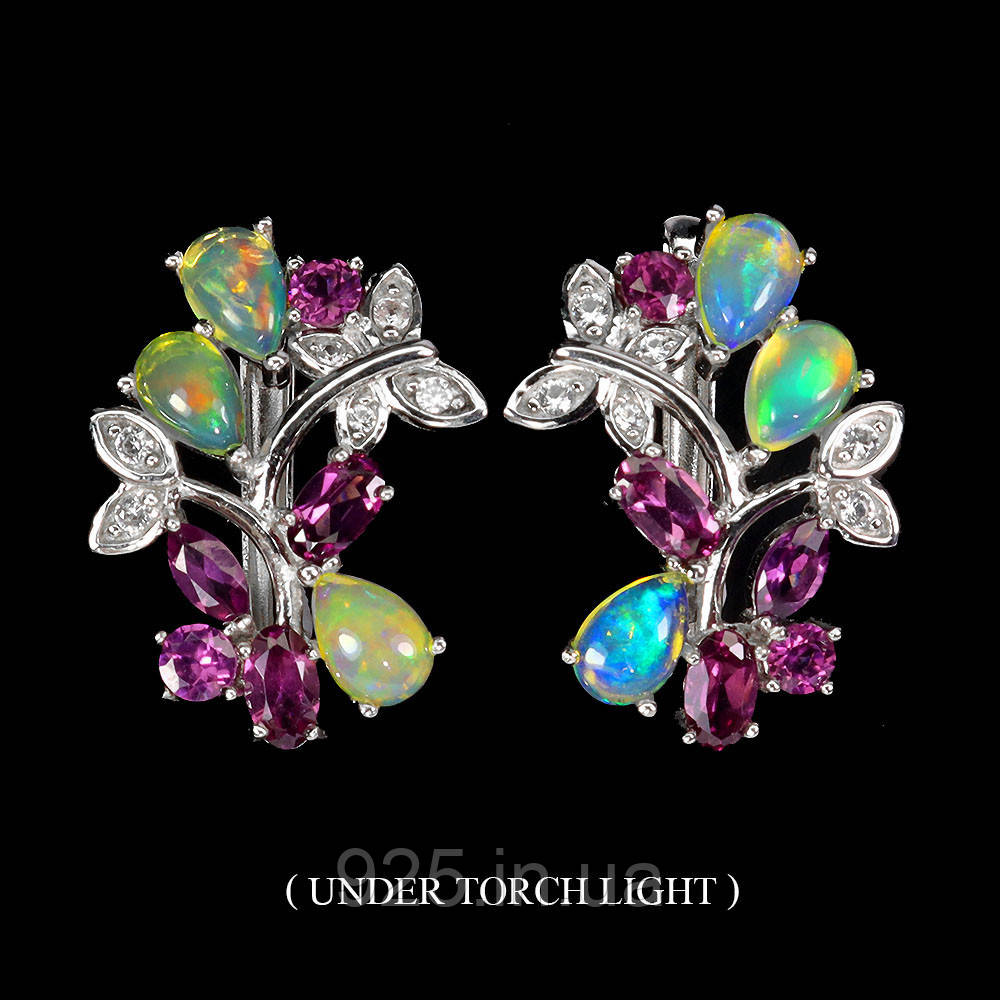 Сережки. Натуральний опал і гранат родоліт. Срібло 925., фото 1