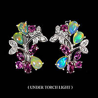 Сережки. Натуральний опал і гранат родоліт. Срібло 925.