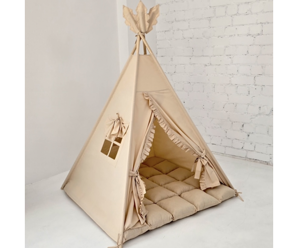 Вігвам "Бежевий рюшик" + система антискладання KatyPuf, фото 1