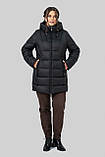 Жіноча зимова куртка-пуховик Софія великого розміру 50–60 | Теплий біопуховик до -15°C з капюшоном чорний, фото 2