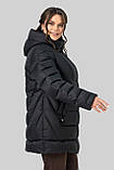Жіноча зимова куртка-пуховик Софія великого розміру 50–60 | Теплий біопуховик до -15°C з капюшоном чорний, фото 4