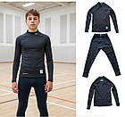 Дитяча термобілизна компресійна для тренування, комплект з начосом, чорна, фото 3