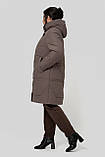 Тепле стьобане пальто жіноче 50–60 розмірів, з тинсулейтом і капюшоном | Зимове пальто батал мокко, фото 5