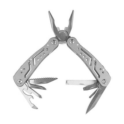 Мультитул 11в1 сірий, багатофункціональний складаний інструмент із нержавійної сталі з чохлом, фото 2