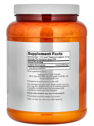 Креатин моногідрат мікронізований NOW Sports Micronized Creatine Monohydrate 1000 г, фото 2