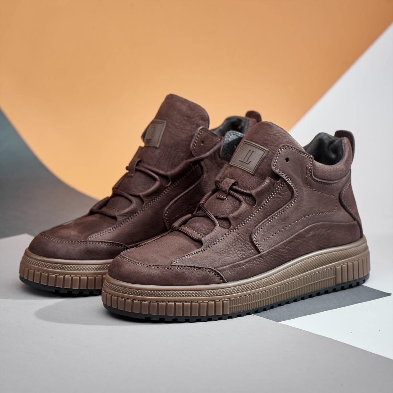 Зимові чоловічі шкіряні черевики, кросівки коричневі утеплені з натуральної шкіри на хутрі на зиму для чоловіків, розмір 40-45, фото 1