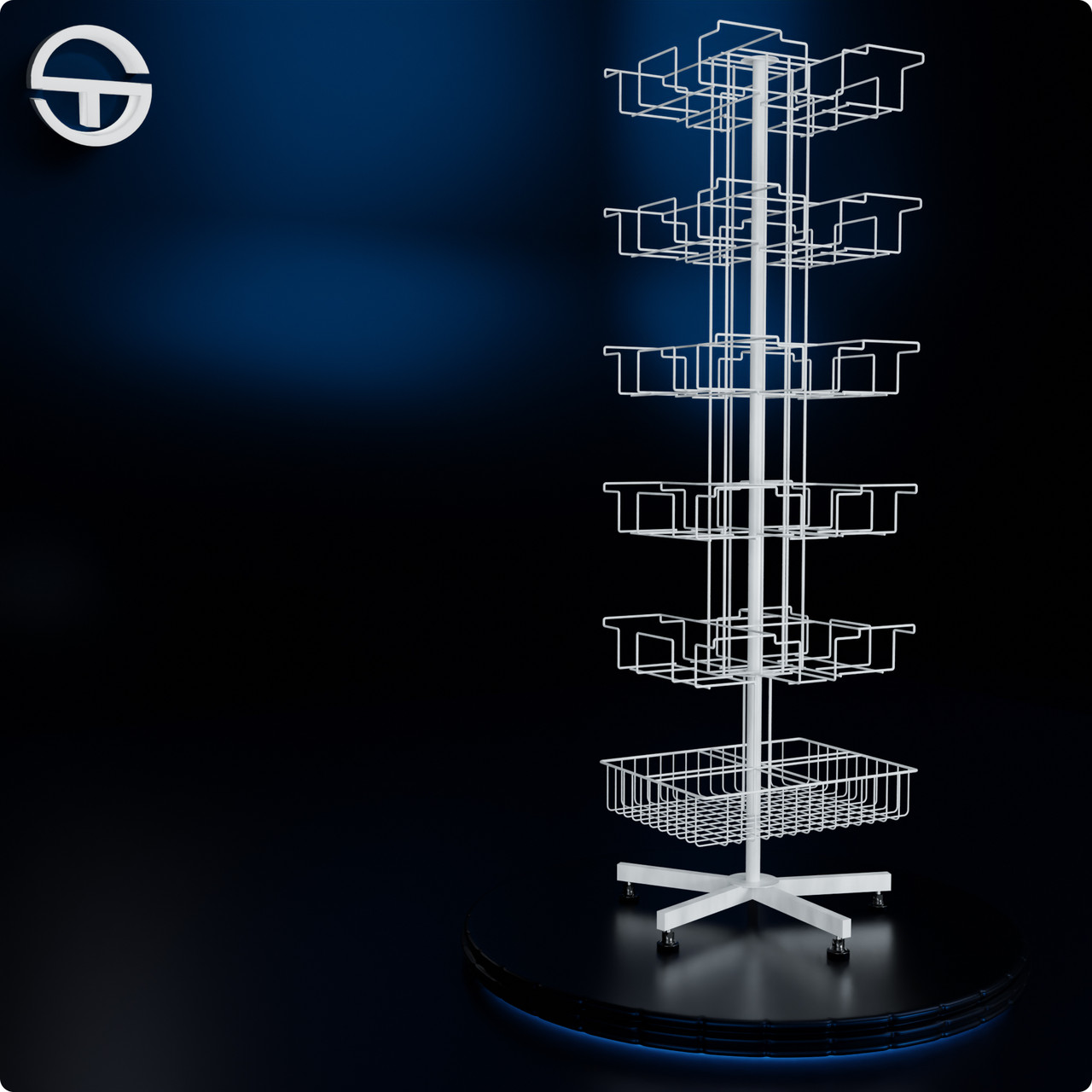 Стійка обертова ETHEL з кошиком. Стійка колготна біла, фото 1