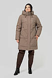 Тепле стьобане пальто жіноче 50–60 розмірів, з тинсулейтом і капюшоном | Зимове пальто батал капучино, фото 3