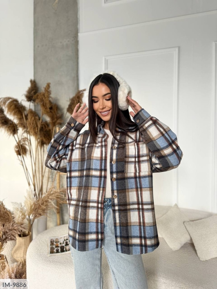 Сорочка жіноча стильна модна прогулянкова з фланелі вільного фасону оверсайз у карту арт 9951