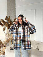 Сорочка жіноча стильна модна прогулянкова з фланелі вільного фасону оверсайз у карту арт 9951