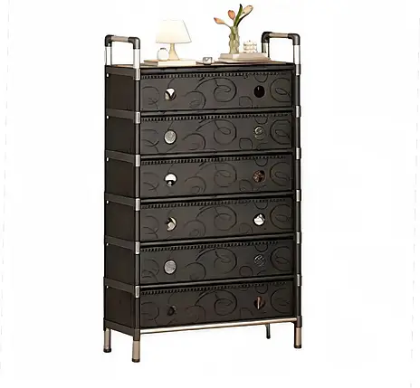 Полиця для взуття SKLM-32 (SLXJ6207H) чорна, металевий стелаж із полицями з пластику, 6 ярусів, фото 1