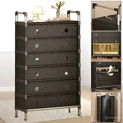 Полиця для взуття SKLM-32 (SLXJ6207H) чорна, металевий стелаж із полицями з пластику, 6 ярусів, фото 2