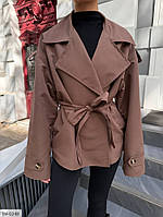 Тренч жіночий котоновий класичний стильний весна-осінь на підкладці з поясом розміри 42-48