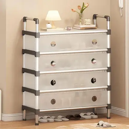 Полиця для взуття SKLM-25 біла, металевий стелаж із пластиковими полицями, 4 яруси, фото 2