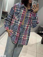 Сорочка жіноча якісна модна зручна для прогулянок із фланелі в клітинку вільний фасон