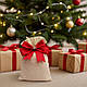 ОПТ Мішок для подарунків новорічний бавовна з бантом 29*20 см, фото 3