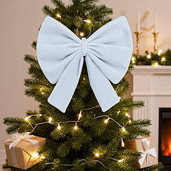 Бант на ялинку новорічний оксамитовий білий 28*35 см