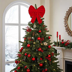 Бант на ялинку новорічний оксамитовий червоний 28*35 см